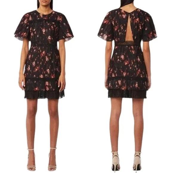 Anthropologie Dresses & Skirts - Anthropologie Biella Foxiedoxie Mini Dress NWT XS Black Floral Pleated Lace Trim